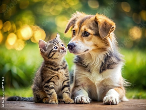 Dog and Kitten Sitting Together. Generative AI