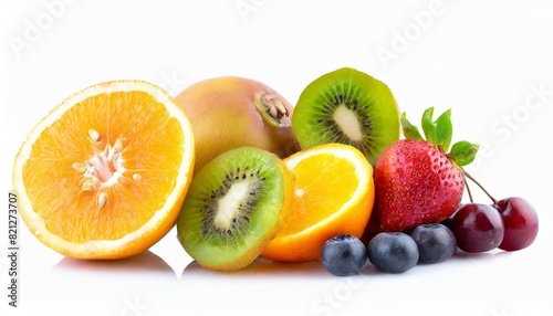 sliced fruits isolated on white background. AI generated