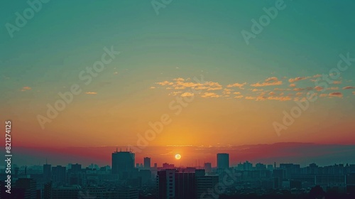 Sun Setting Over City Skyline