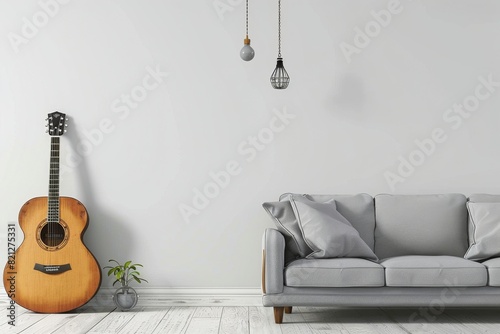 Living Room With Couch and Guitar