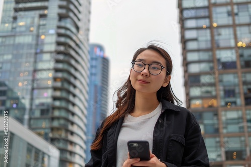Woman Wearing Glasses Looking at Cell Phone