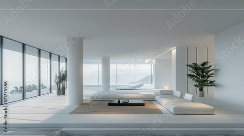 Modern White Living Room With Large Windows