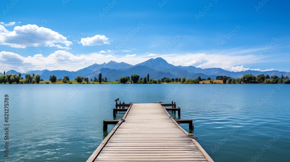 Obraz premium Generate a professional photo of a wooden dock jutting out into a body of water