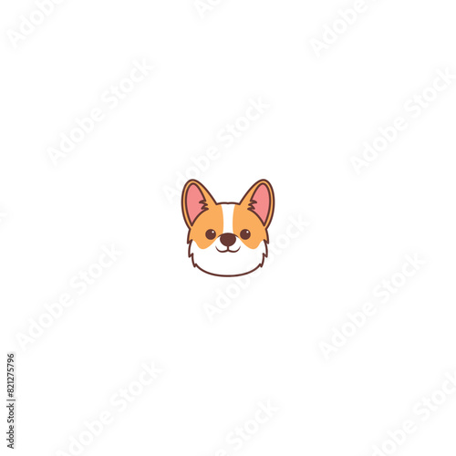 Cute corgi dog face cartoon, vector illustration