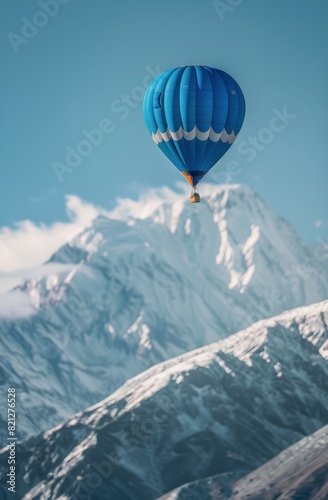 Hot Air Balloon Soaring Over Mountain Range