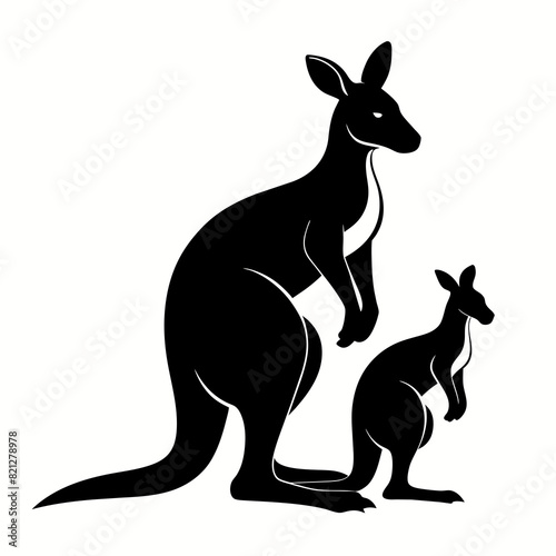 The silhouette of a Kangaroo and baby Kangaroo
