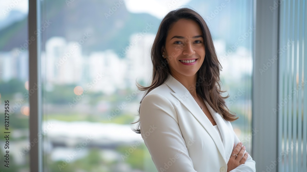 Diverse Professional Woman in White Blazer with Cityscape View - Business, Career, and Leadership Concept Diverse Professional Woman in White Blazer with Cityscape View - Business, Career, and Leadership Concept