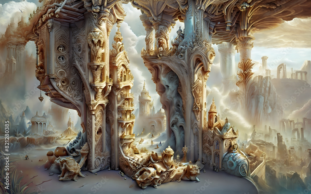Construction with columns of lost civilization world. Lost ancient civilization. Ai generated