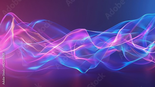 Abstract neon waves of pink and blue light flowing on a dark background, creating a vibrant and dynamic visual effect.