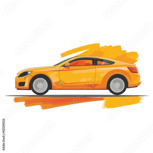 Car vector flat design with brush print and brush background