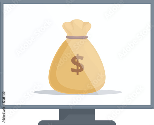 Illustration of a computer monitor displaying a money bag, symbolizing online income and digital finance