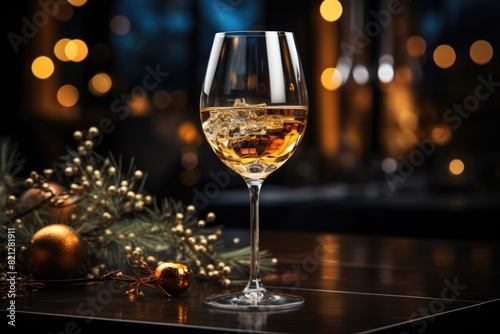 Glass of wine in the dark drink of front view photo champagne Christmas alcohol  generative IA
