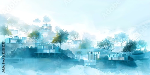 Illustration of sustainable city with ecofriendly buildings and trees on paper. Concept Cityscape  Sustainable Architecture  Eco-friendly Environment  Urban Landscape  Green Infrastructure