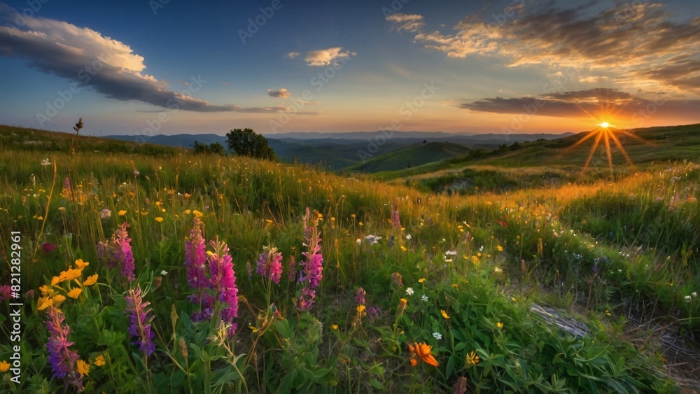 Obraz premium Colorful Meadow: Wildflowers Dancing in the Breeze