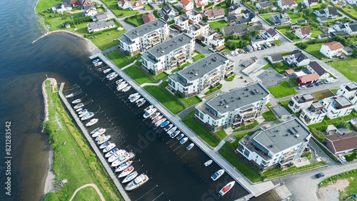Aerial view of the city svelvik. Svelviken brygge.  photo