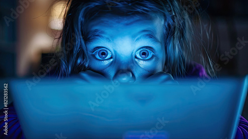 Close-Up of Little Girl with Wide Eyes Looking at Screen