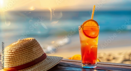 Glass of Orange Juice on Wooden Table