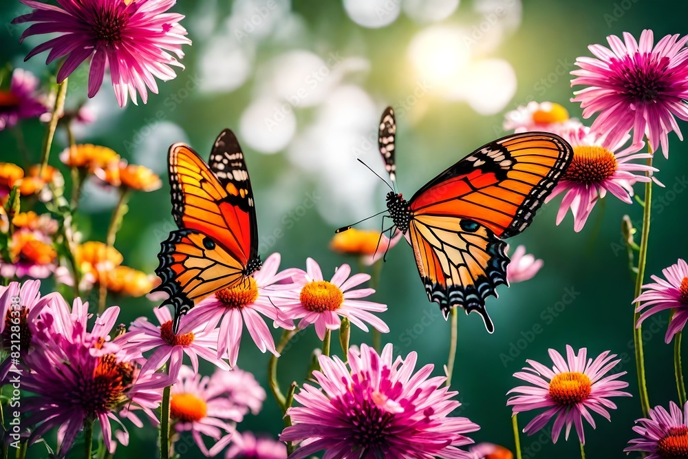 Butterfly on flowers in garden. Butterfly on flowers in garden.
