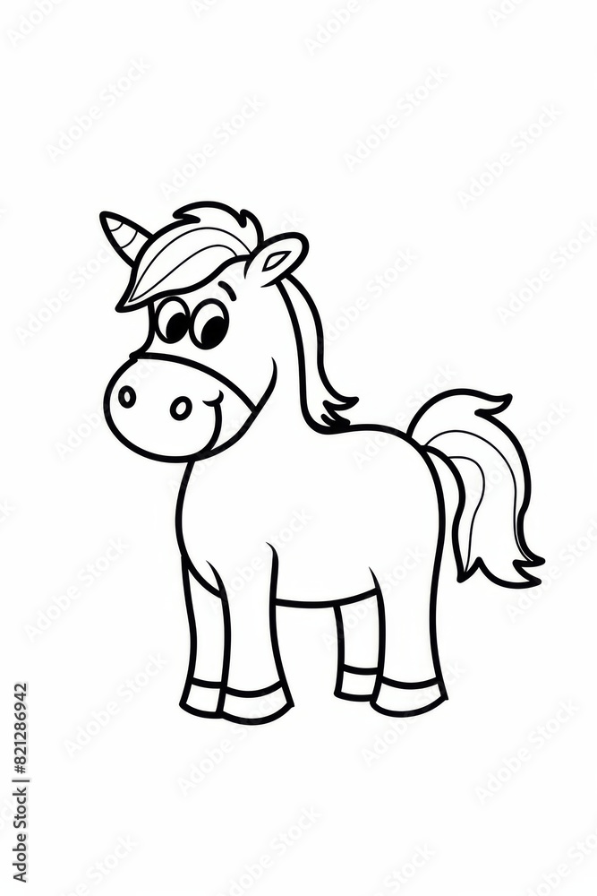 Fototapeta premium A simple drawing of a horse, in one-line drawing, black line on white background, generated with AI