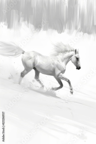 A simple drawing of a horse, in one-line drawing,  black line on white background, generated with AI © sch_ai