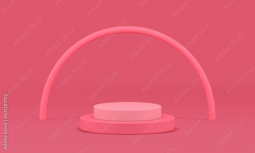 3d cylinder podium pedestal pink advertising stand with arch wall background realistic vector 3d cylinder podium pedestal pink advertising stand with arch wall background realistic vector