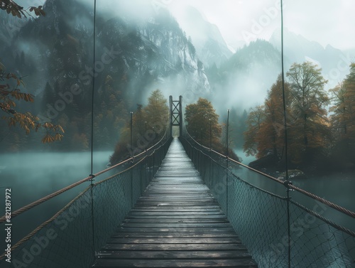 A realistic suspension bridge into a frontal photography hoadi, generated with ai photo