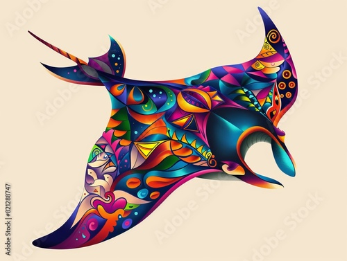 An artistically vibrant manta ray tattoo, generated with AI