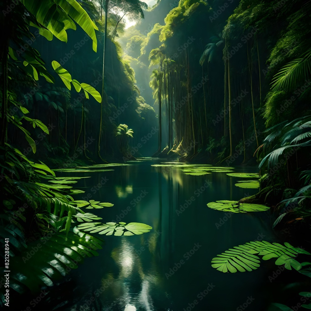 Beautiful scene of tropical forest in the morning.