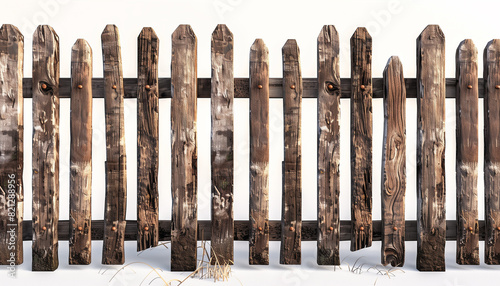 closeup image showcasing the detailed grain and weathered textures of a vintage wooden fence against a neutral background