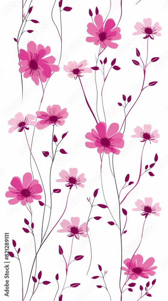 Naklejka premium Background minimalistic pattern from little pink flowers on a white, flat design, generated with ai