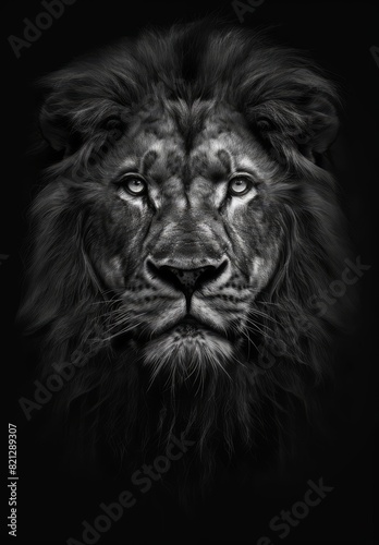 black and white lion portrait, award winning studio photography, generated with AI
