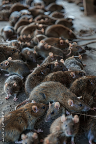 A lot of starving rats waiting to be fed, depicting a scene of desperation and the harsh realities of survival in challenging conditions