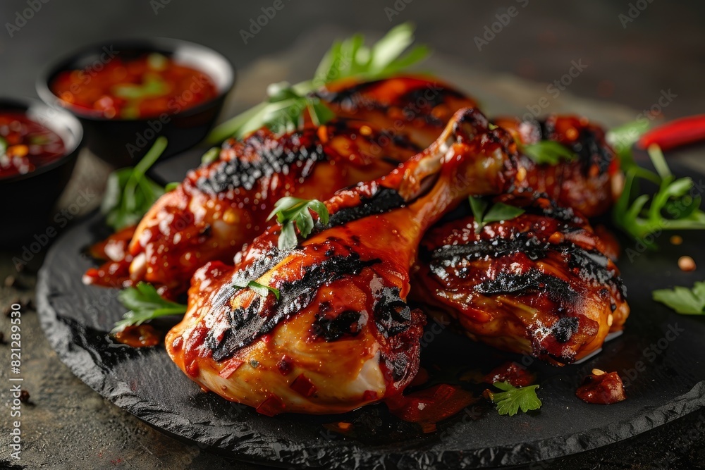 Haute cuisine indulgence. Relishing delectable chicken with fine dining sauce Haute cuisine indulgence. Relishing delectable chicken with fine dining sauce