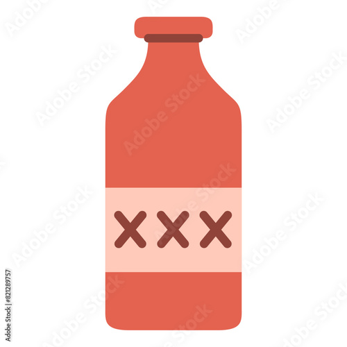Wild west western.Alcohol bottle.Old whiskey bottle.Vector flat illustration.Raw homemade alcohol.Isolated on white background.Moonshine liquor jug.Corn spirit.