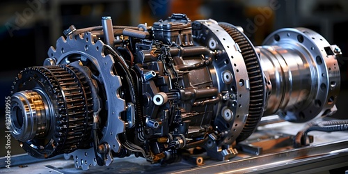 Detailed visual journey of auto engine disassembly showcasing intricate components and gears. Concept Automotive Engineering, Engine Disassembly, Intricate Components, Gears, Visual Journey