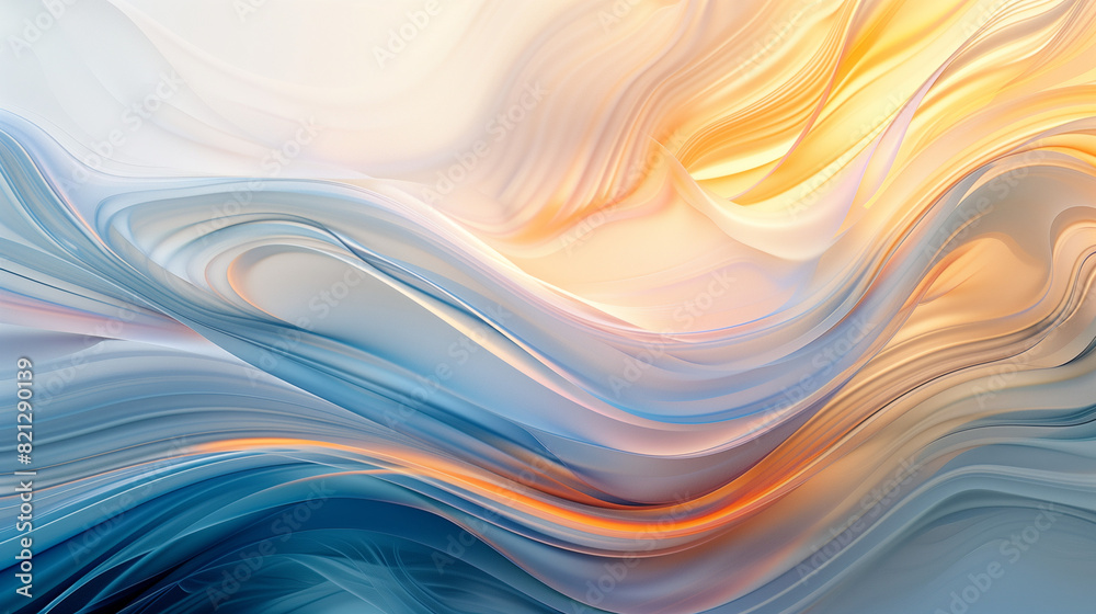 Obraz premium Abstract Painting of Blue, Yellow, and White Waves