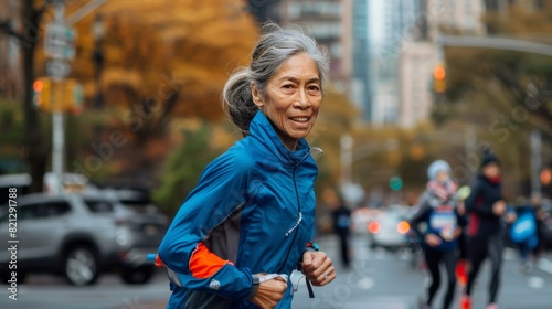 Woman Running Down City Street