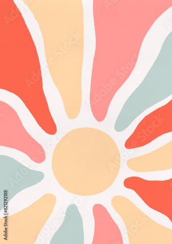 Mid century vintage summer sun wall decor, retro 60s-70s poster