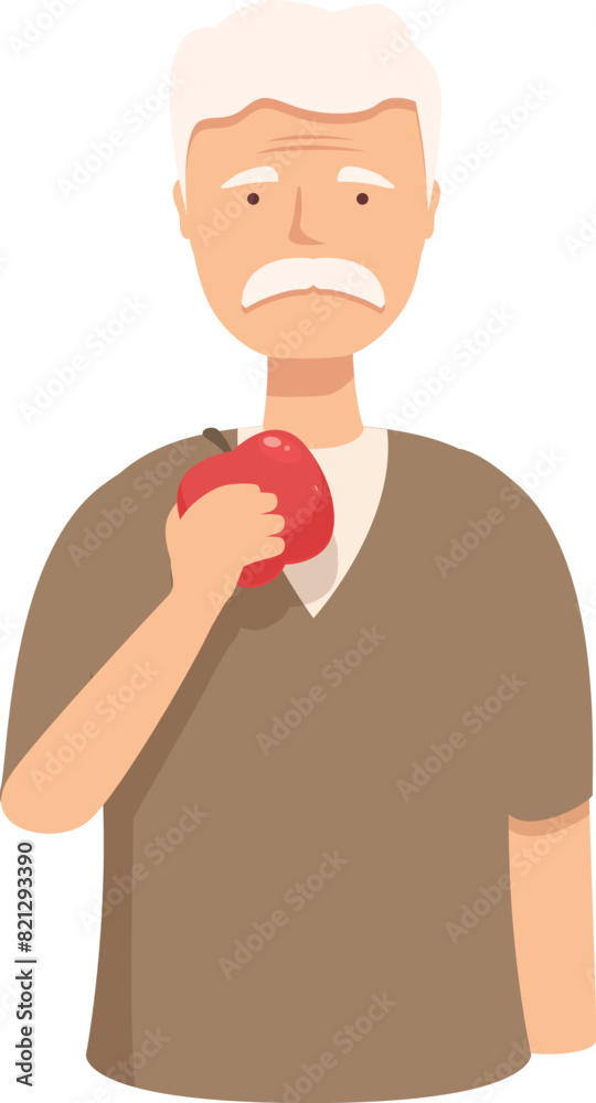 Vector illustration of an elderly man with white hair holding a shiny red apple Vector illustration of an elderly man with white hair holding a shiny red apple