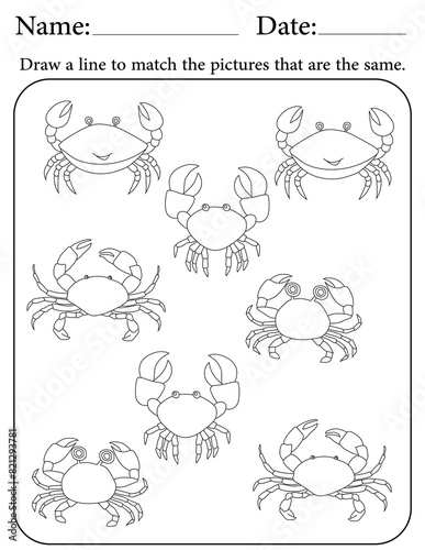 Crab Puzzle. Printable Activity Page for Kids. Educational Resources for School for Kids. Kids Activity Worksheet. Match Similar Shapes