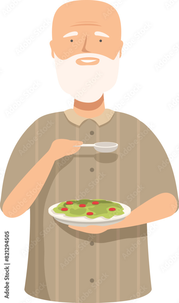 Illustration of an elderly gentleman holding a cup of coffee and a plate of cookies Illustration of an elderly gentleman holding a cup of coffee and a plate of cookies