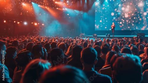 Man Standing on Top of Stage in Front of Crowd