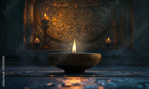 Lit Candle on Table