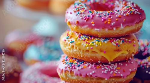 Pile of Donuts With Pink Frosting and Sprinkles