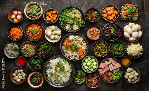 Top view composition of various Asian food in bowl © Deris Firmansyah