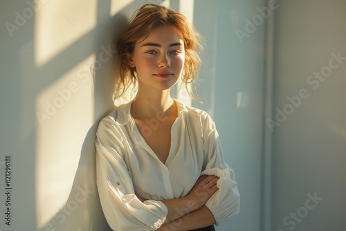 Woman Leaning Against Wall With Arms Crossed