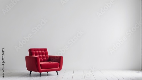interior house with simple white background mock up  red armchair  modern empty space concept