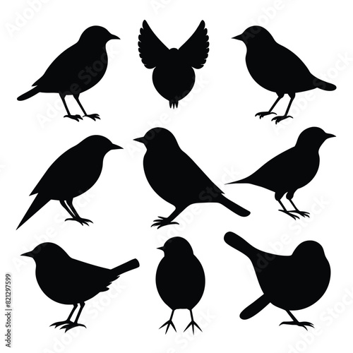 Set of Bush warbler animal Silhouette Vector on a white background