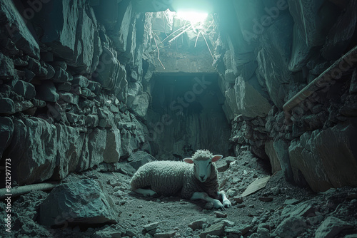 Lost sheep finding in cave. The sheep fell into the gorge.