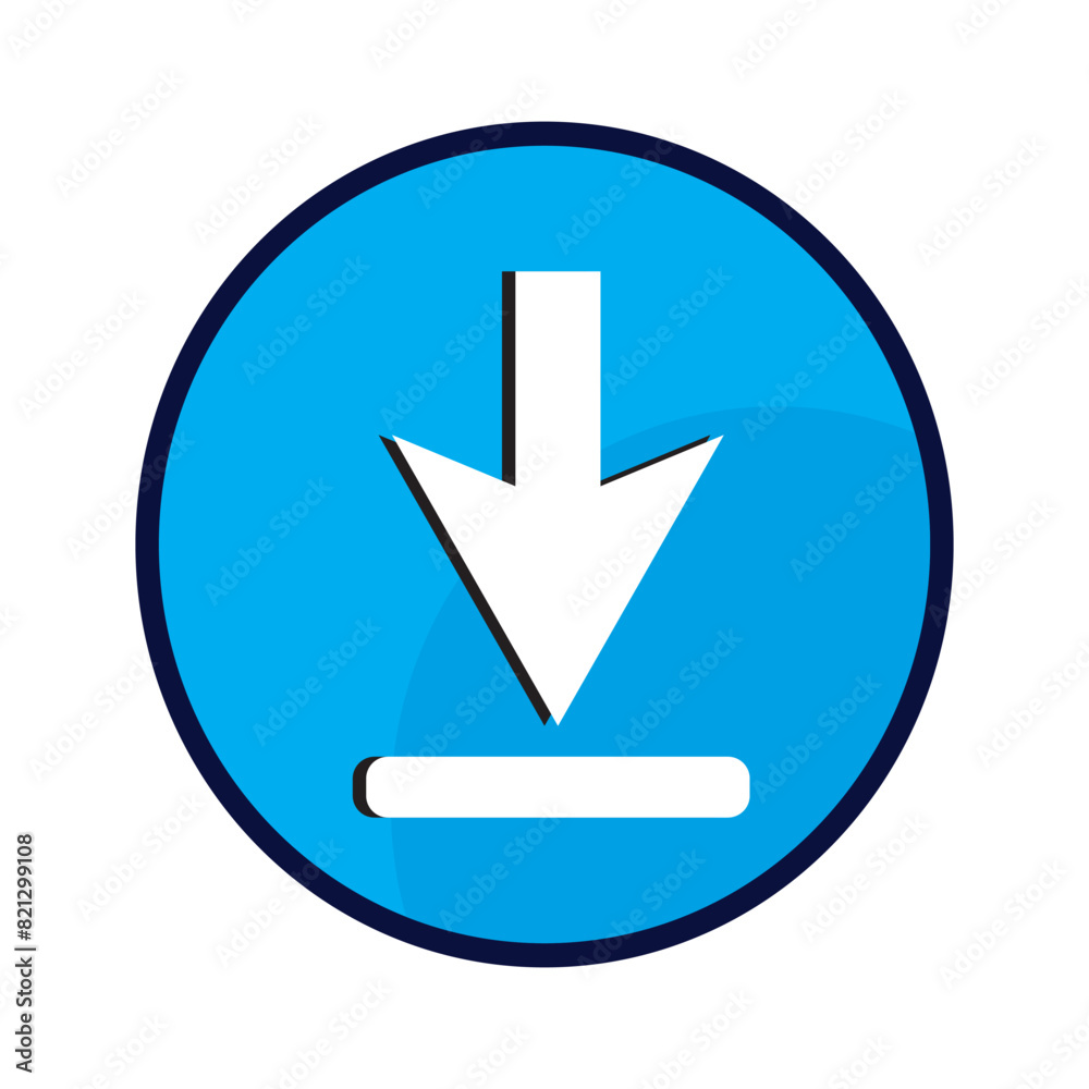 Download icon in circle on light background. Save file symbol. Download document saving, ui button, blue arrow. Outline, flat and colored style. Flat design. Vector illustration Download icon in circle on light background. Save file symbol. Download document saving, ui button, blue arrow. Outline, flat and colored style. Flat design. Vector illustration